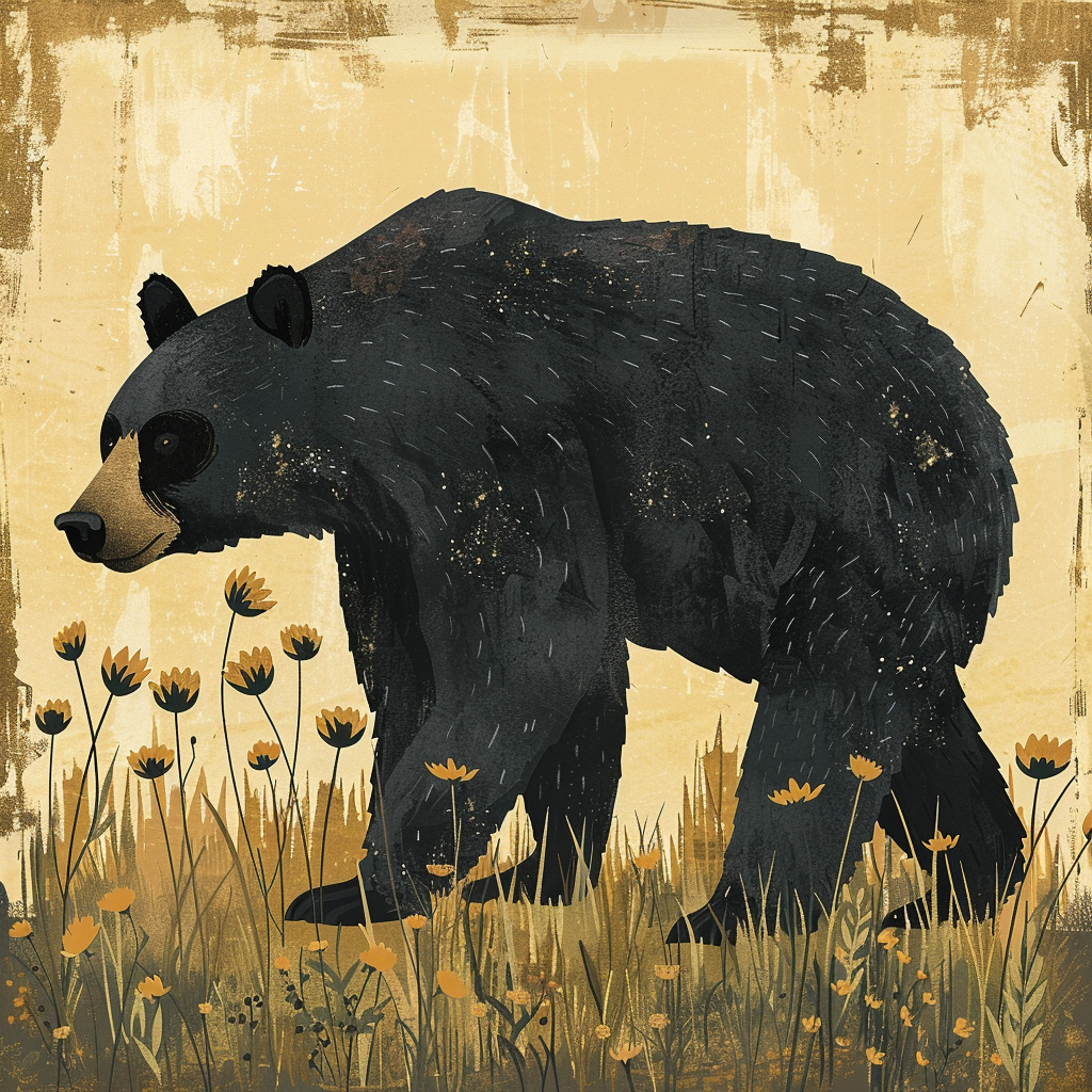 black bear walking illustration