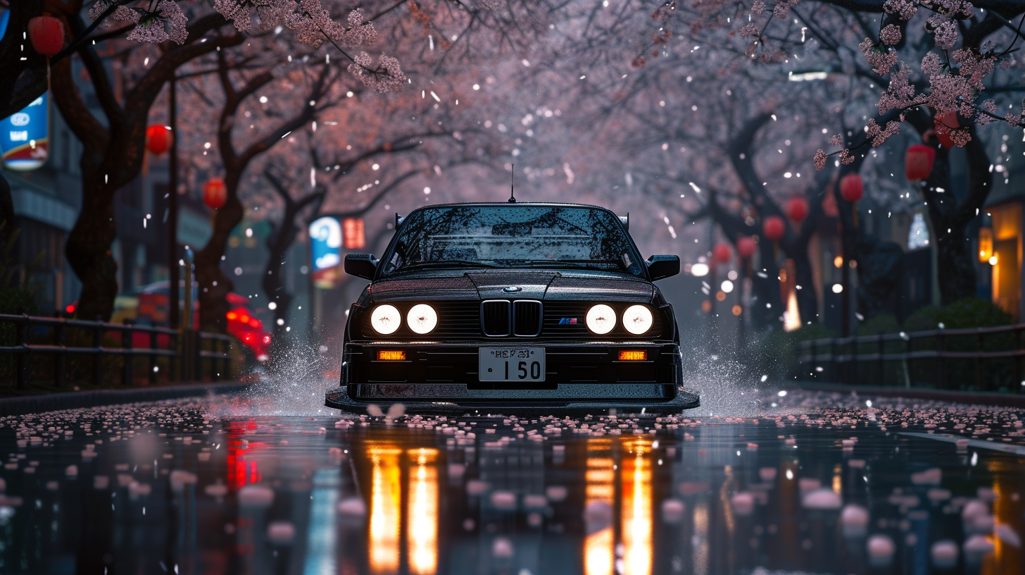 Black BMW M3 in Rainy Night