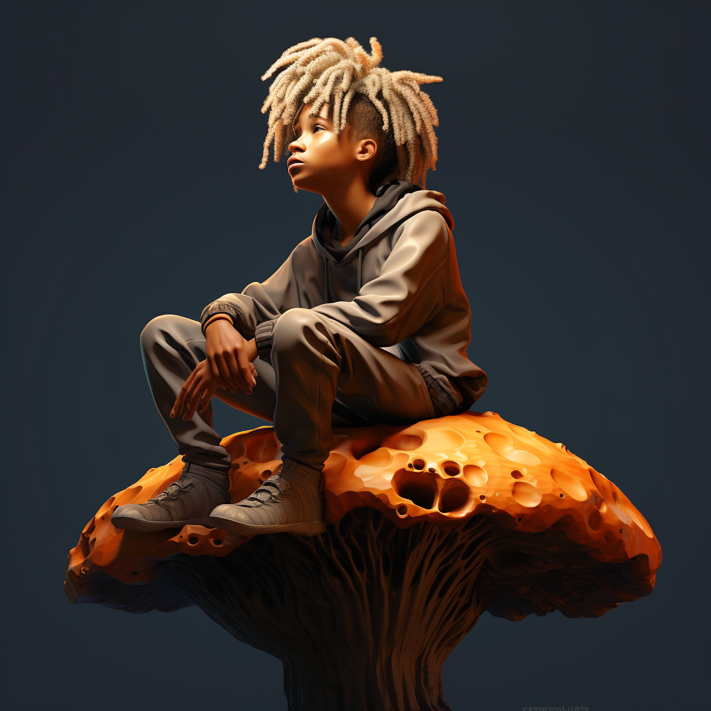 Black boy on duo-tone mushroom