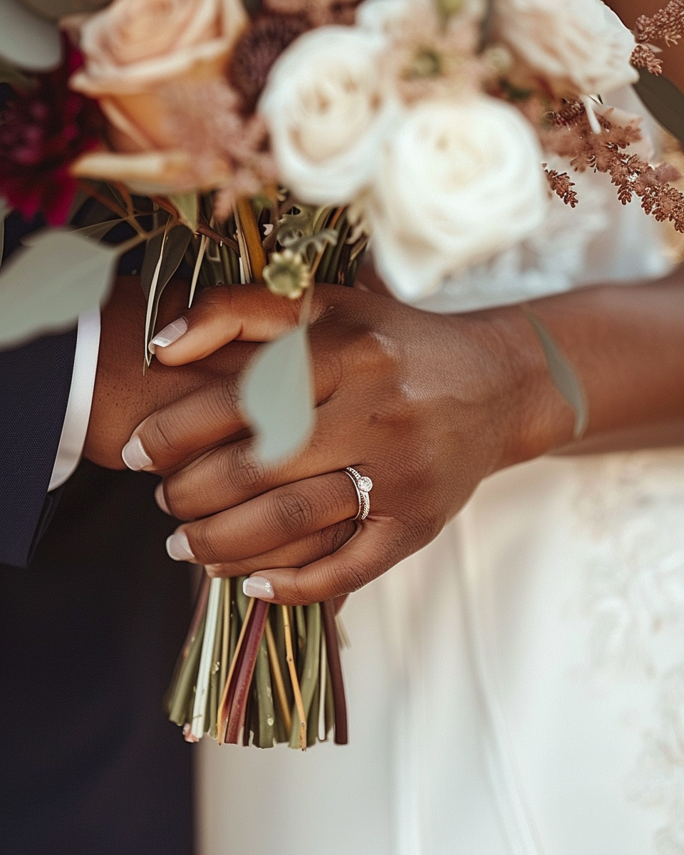 Black bride and groom hand wedding