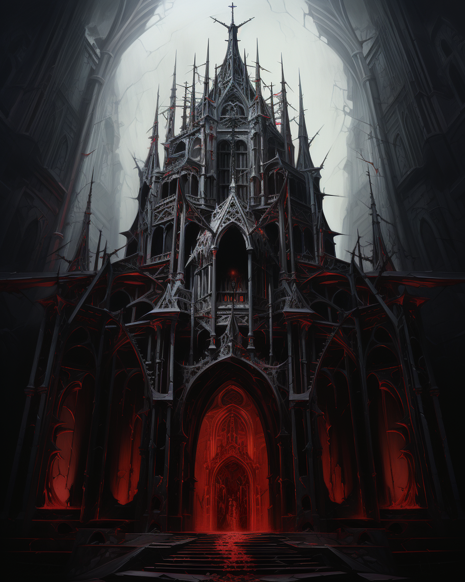 Dark ominous cathedral with cross on tower