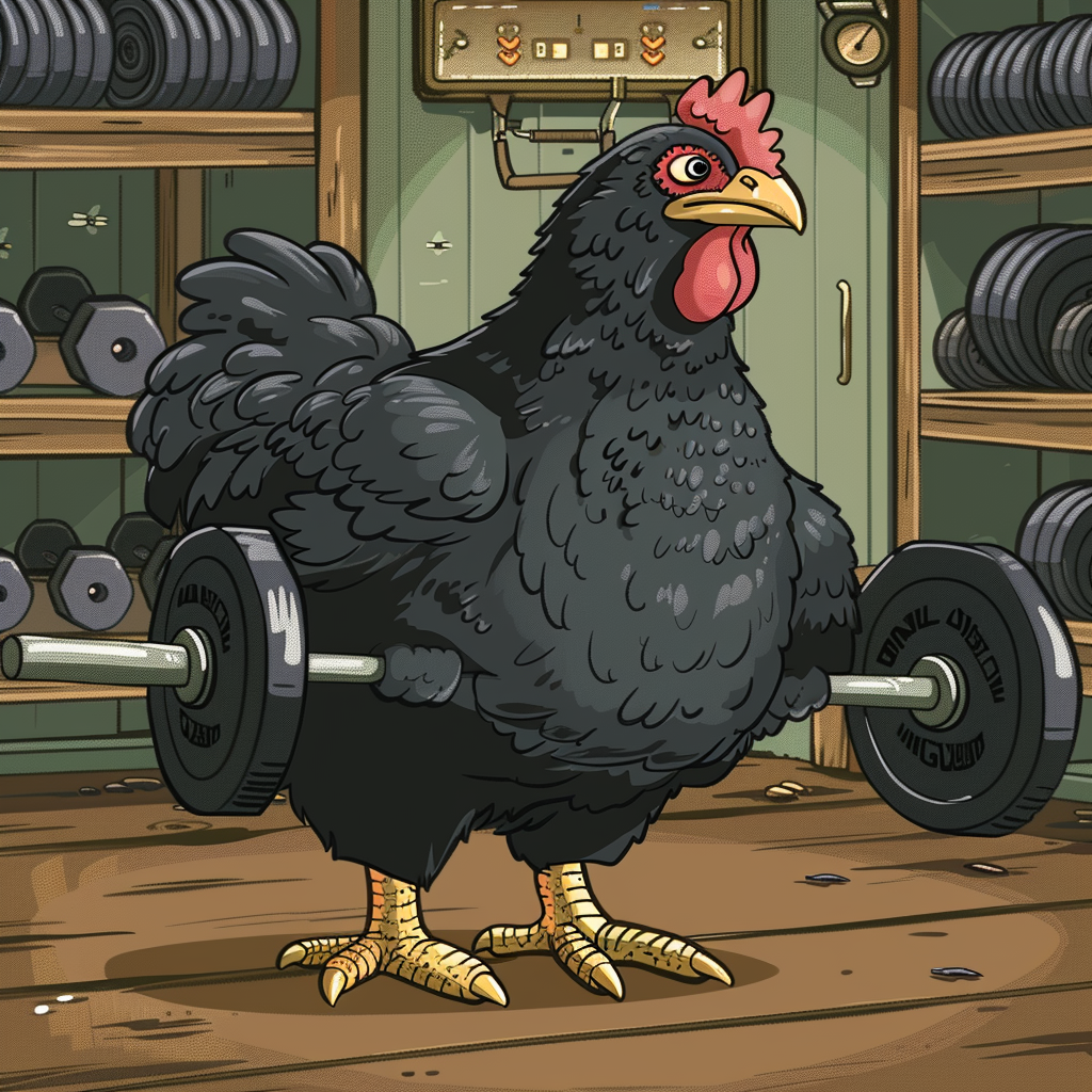 Black chicken working out in gym