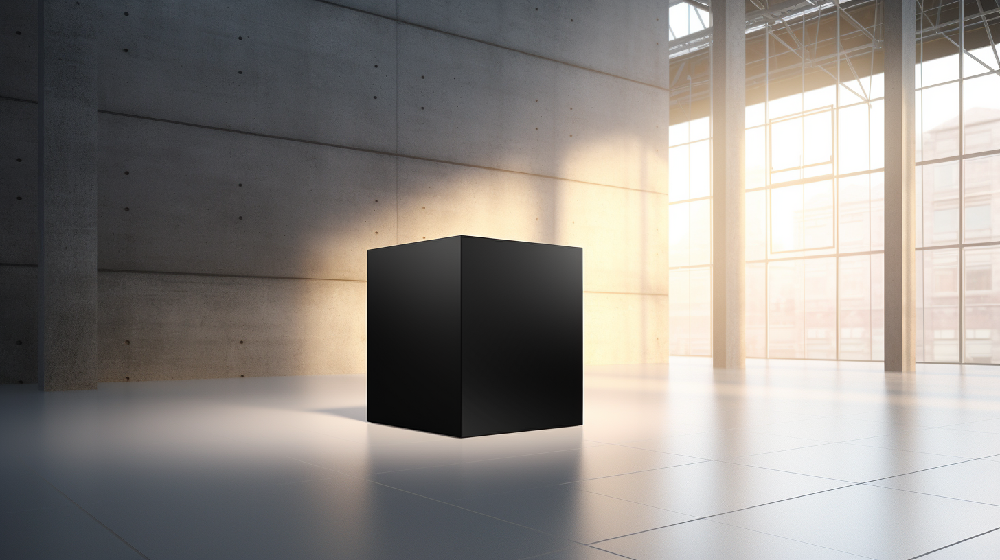 3x3 black cube in exhibition space