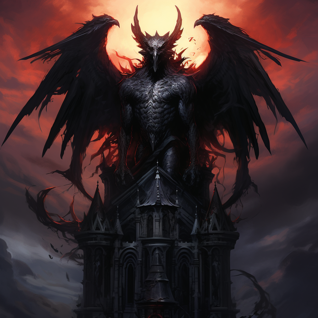 Black daemon on tower