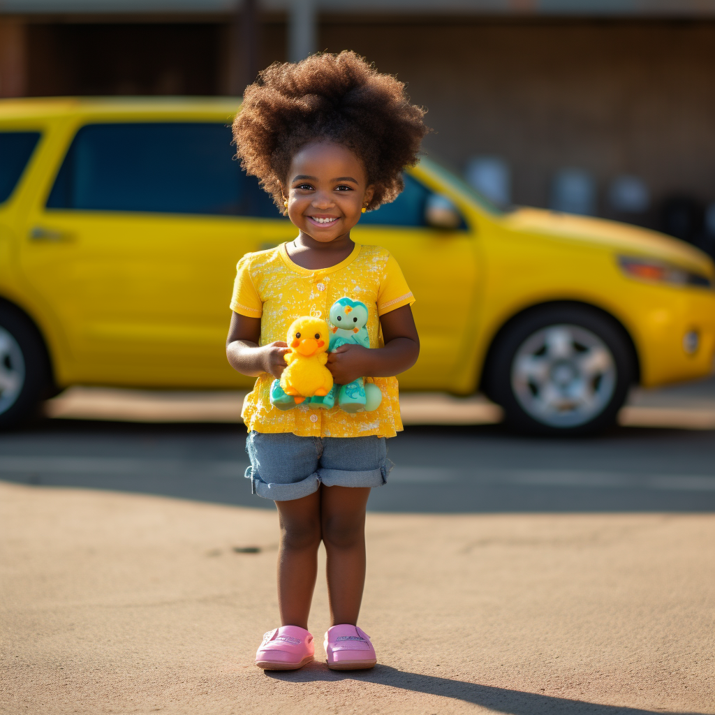 Black girl with Afro pigtails and rubber duck