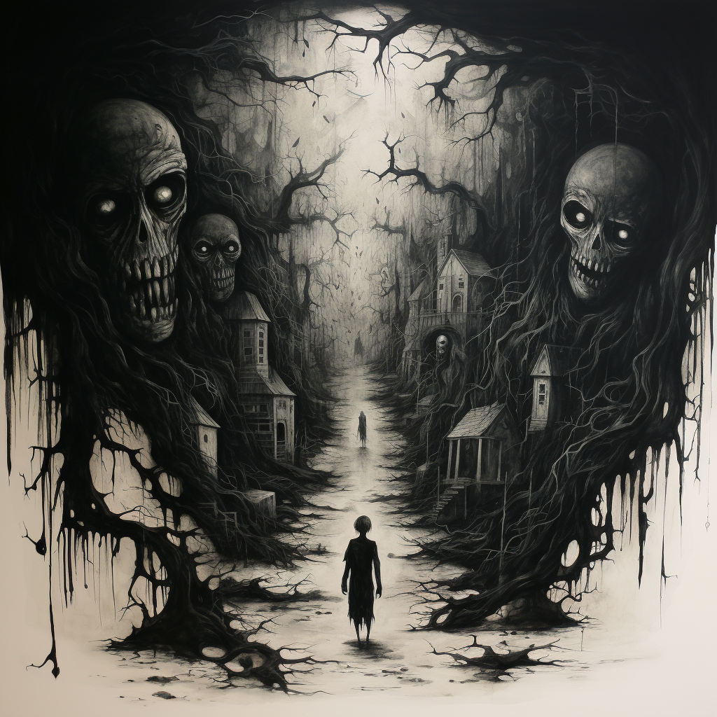 Dark and eerie black ink horror image