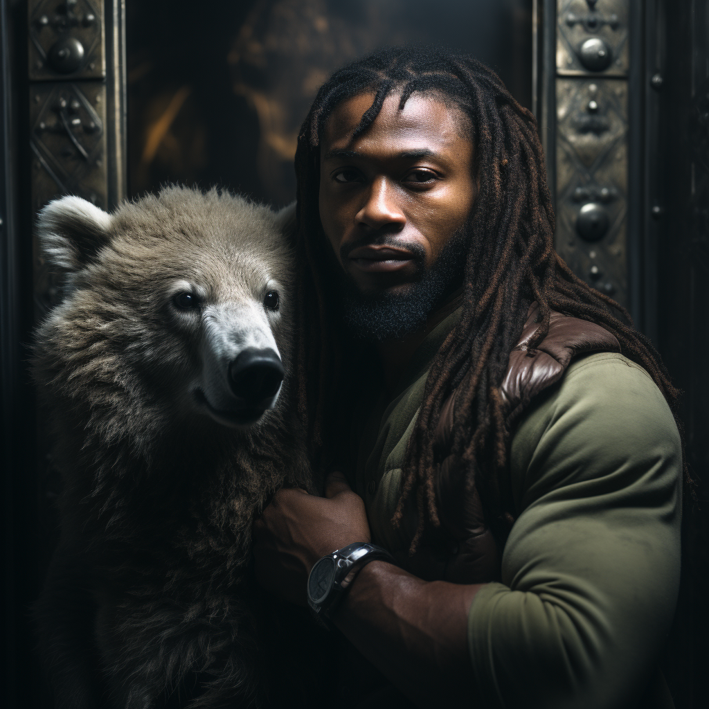 Black man with dreads and koala enjoying steam room