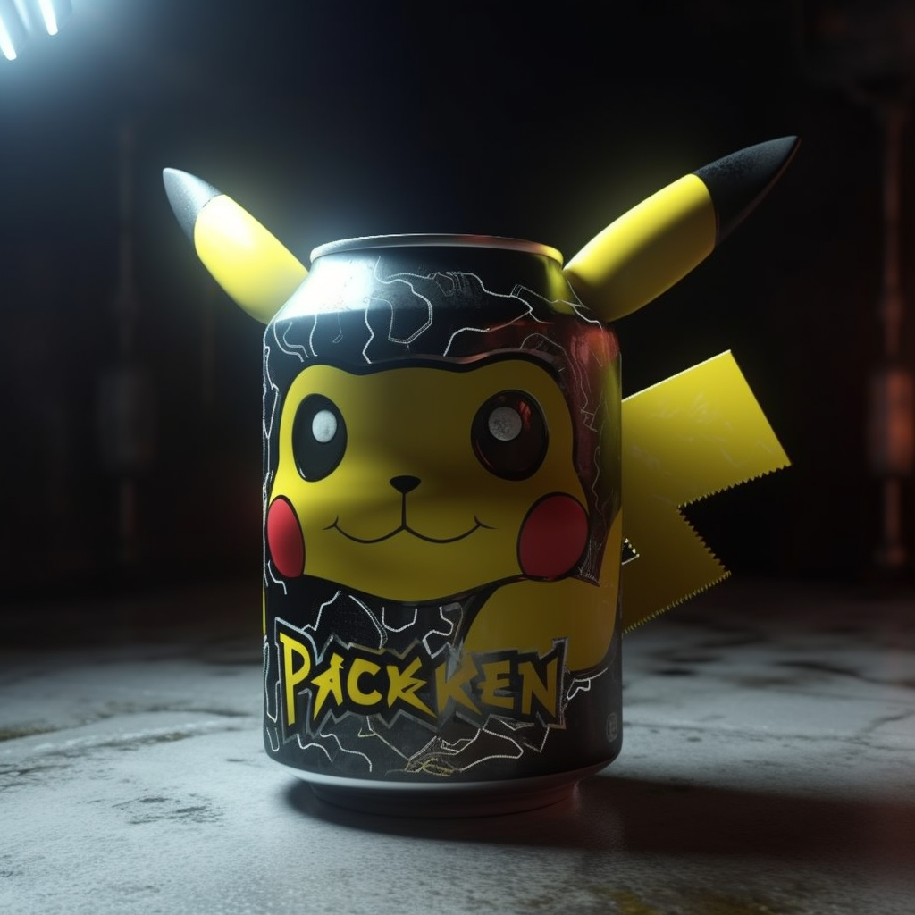 Realistic design of Monster Energy can with Pikachu