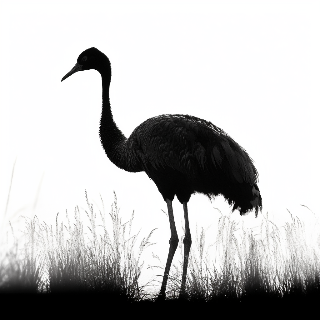 Black pampas rhea silhouette on a white background