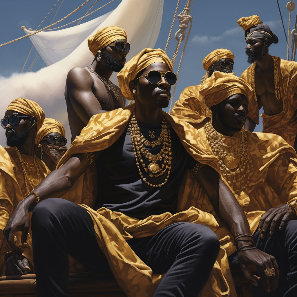 black-people-turbans-gold-ships-pacific-ocean