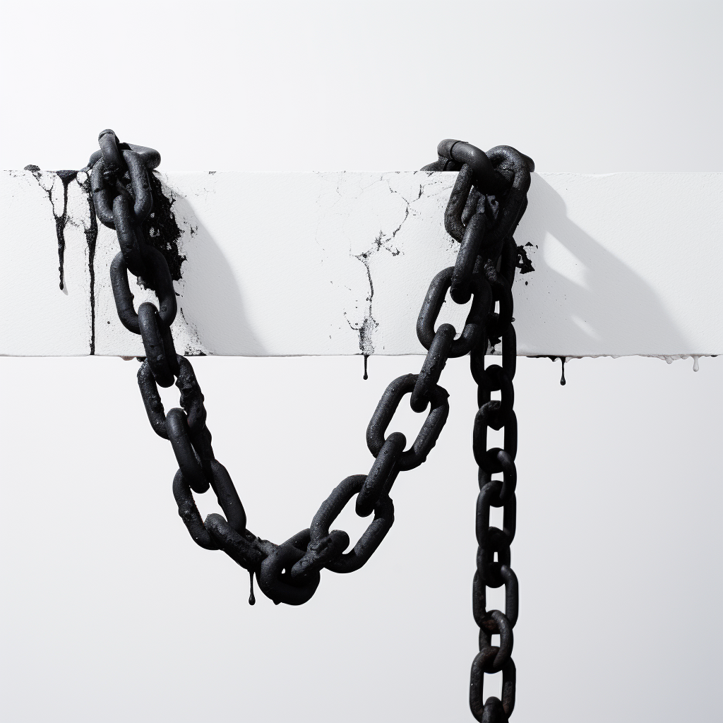 Black rusty chains on white background