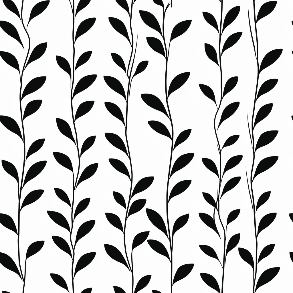 Vertical black stripes and leafy vines pattern