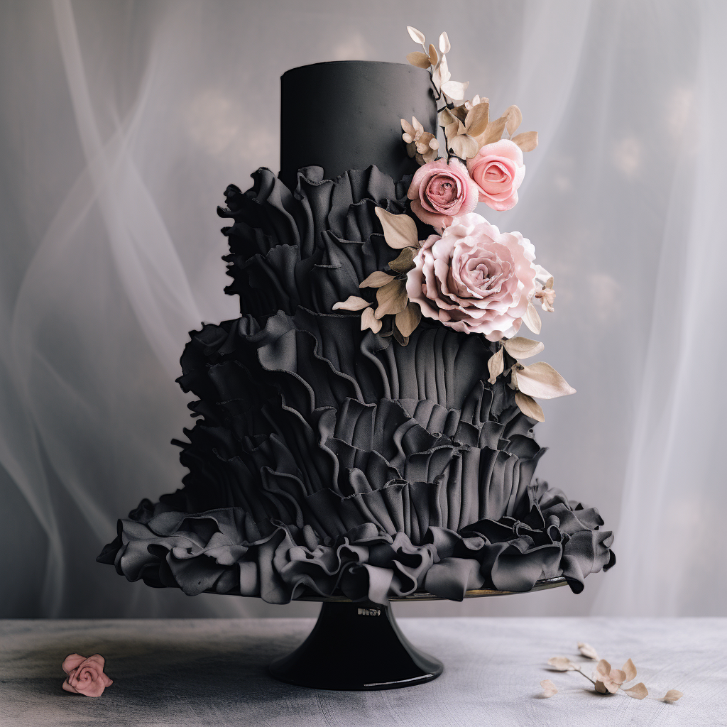 Elegant black vintage cake with flowers