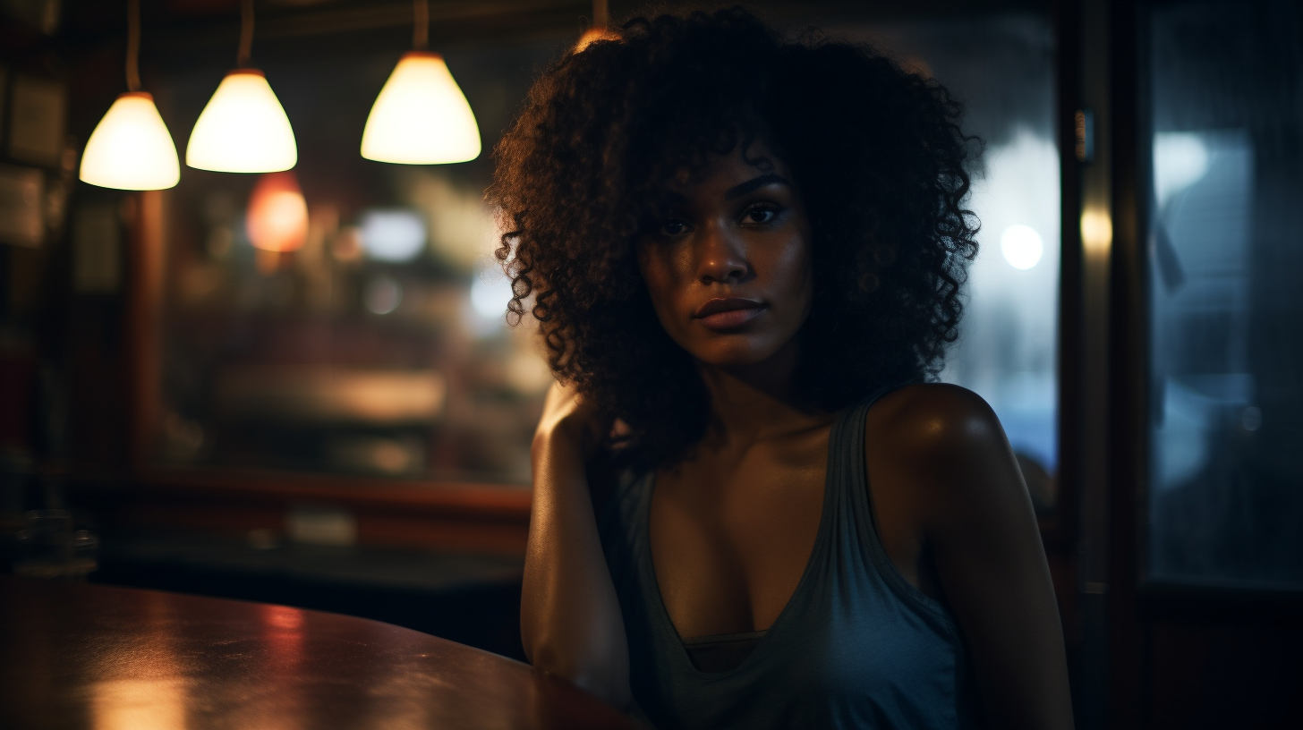 Beautiful black woman in a bar