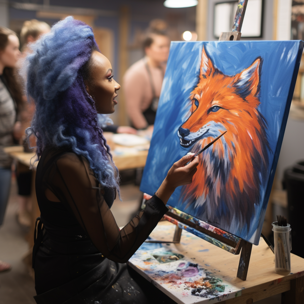 Black woman teaching painting red fox