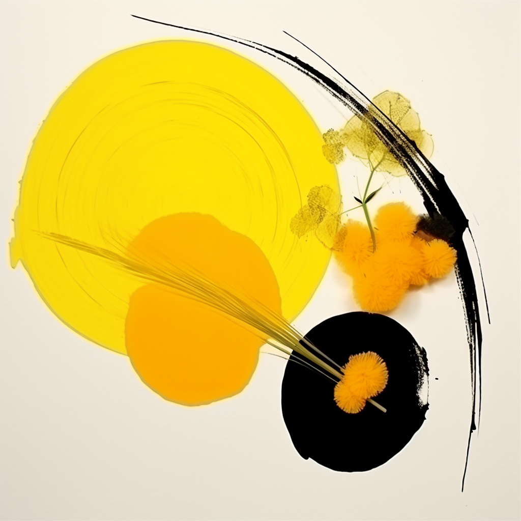 Beautiful black and yellow Sumi-e artwork