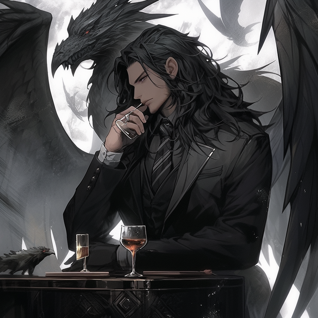 Man with Black Dragon Wings and Whiskey