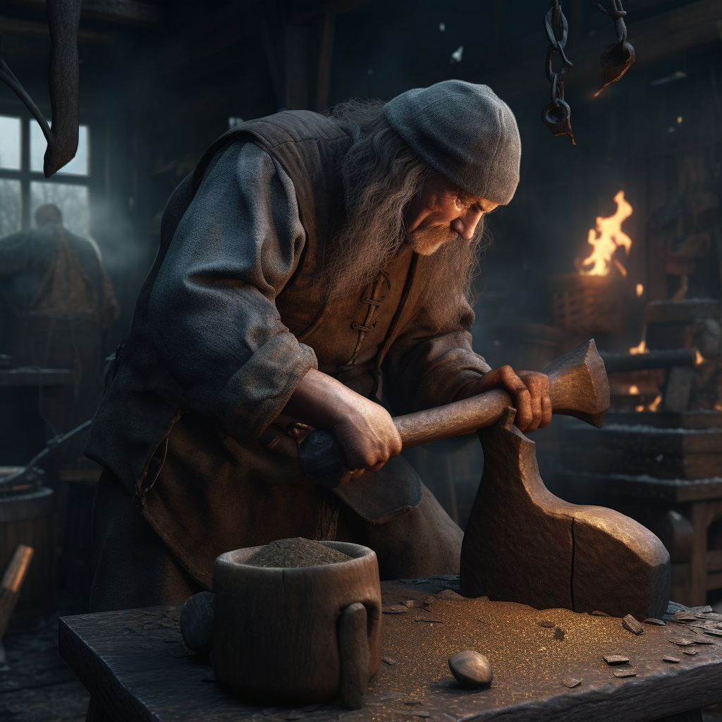 Blacksmith hammering anvil with precision