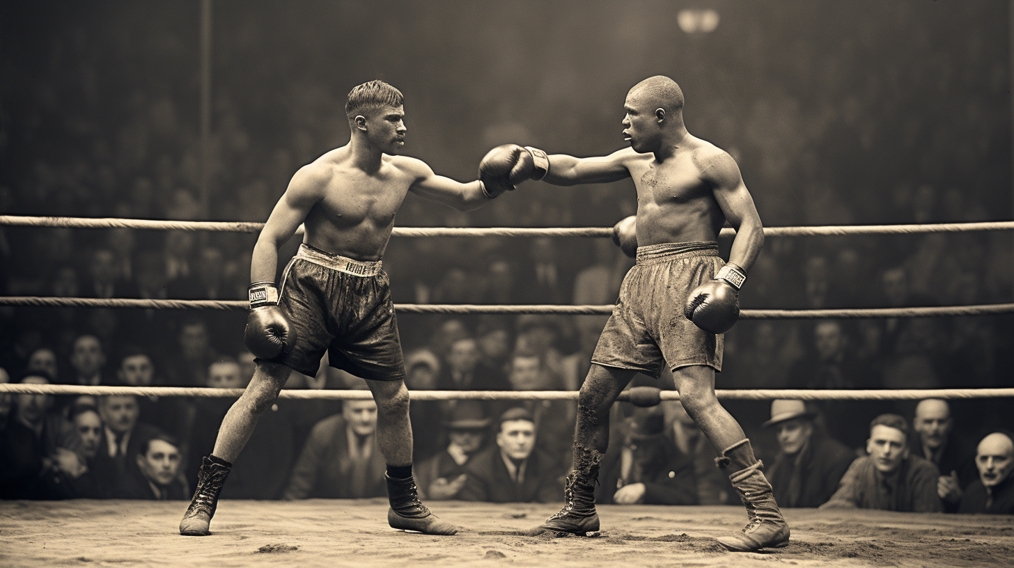 Black and white vintage Paris boxing match photo