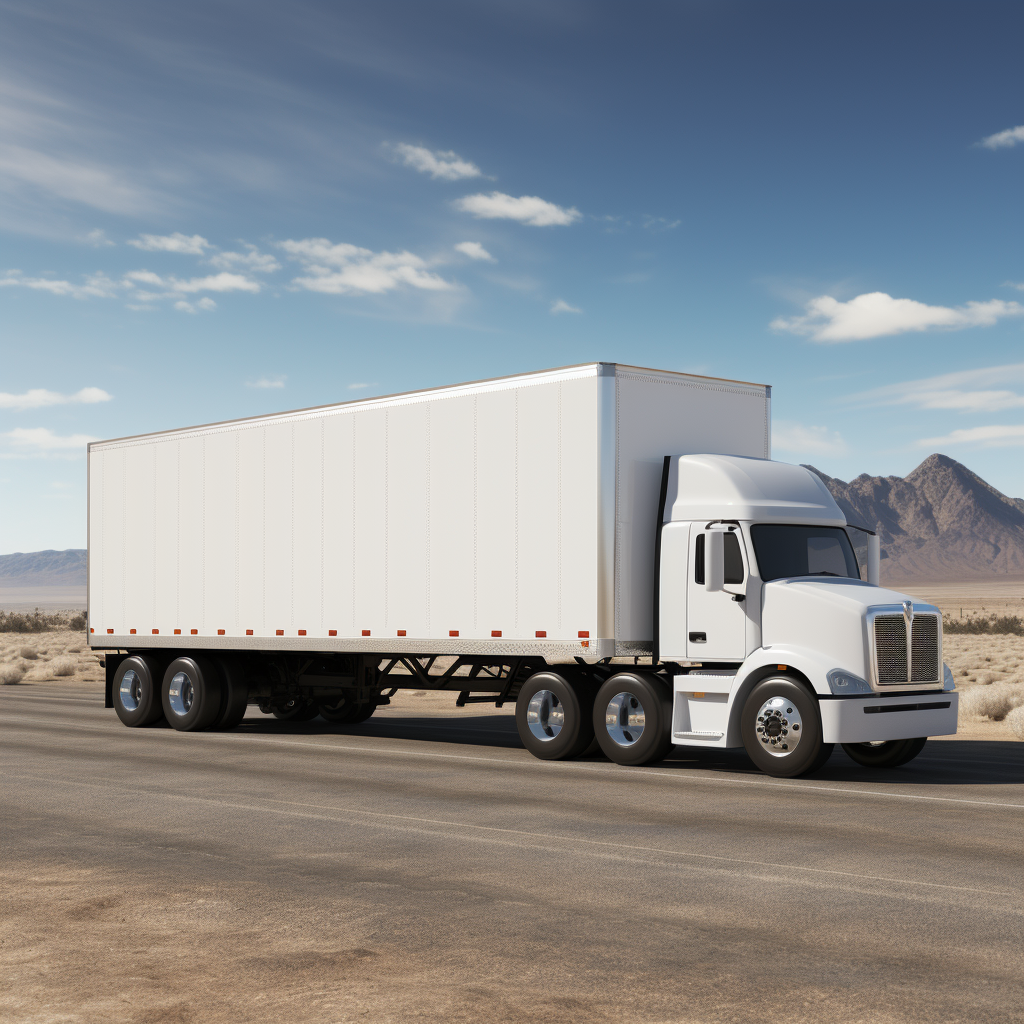 3D blank white trailer truck on highway