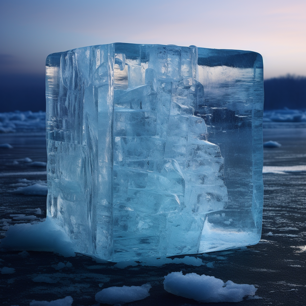 Realistic photograph of a beautiful block of ice