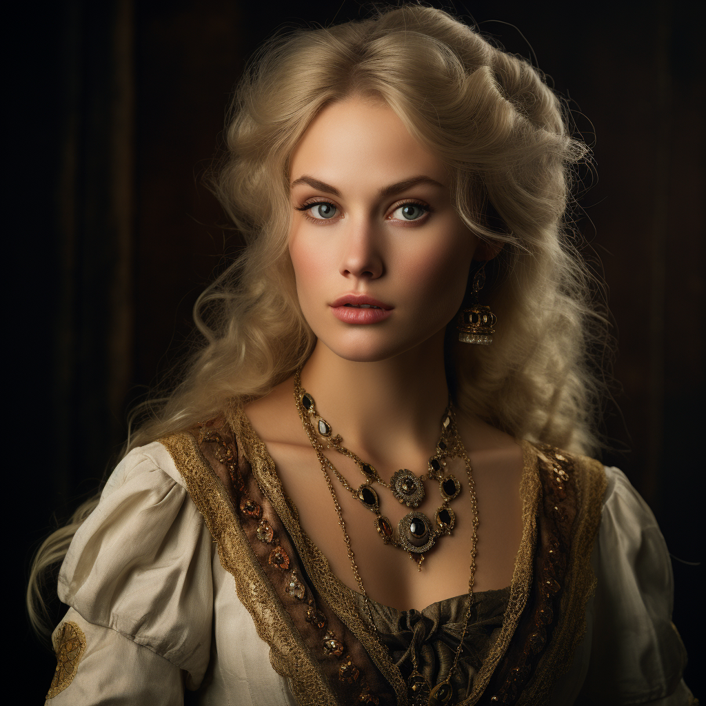 Blond Nordic Vampire Princess in Gold Regency Clothing