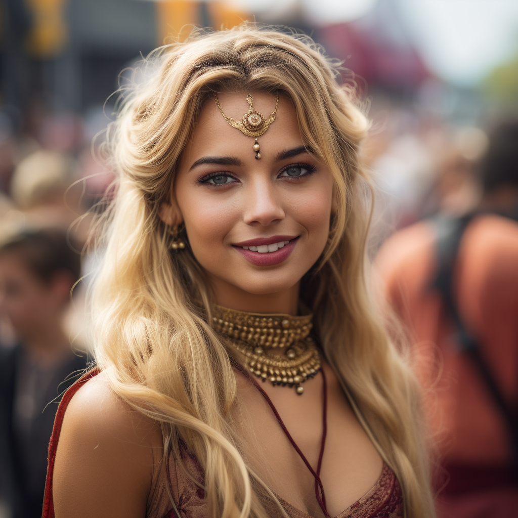 Beautiful blonde bollywood dancer at festival