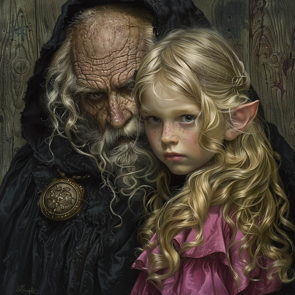 Blonde girl and elf man fantasy art