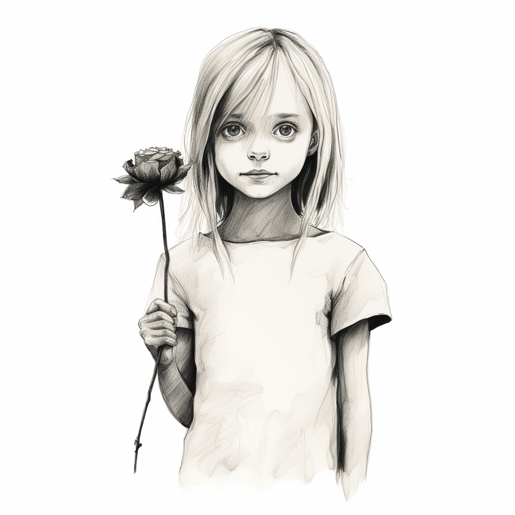 Blonde girl holding a flower sketch