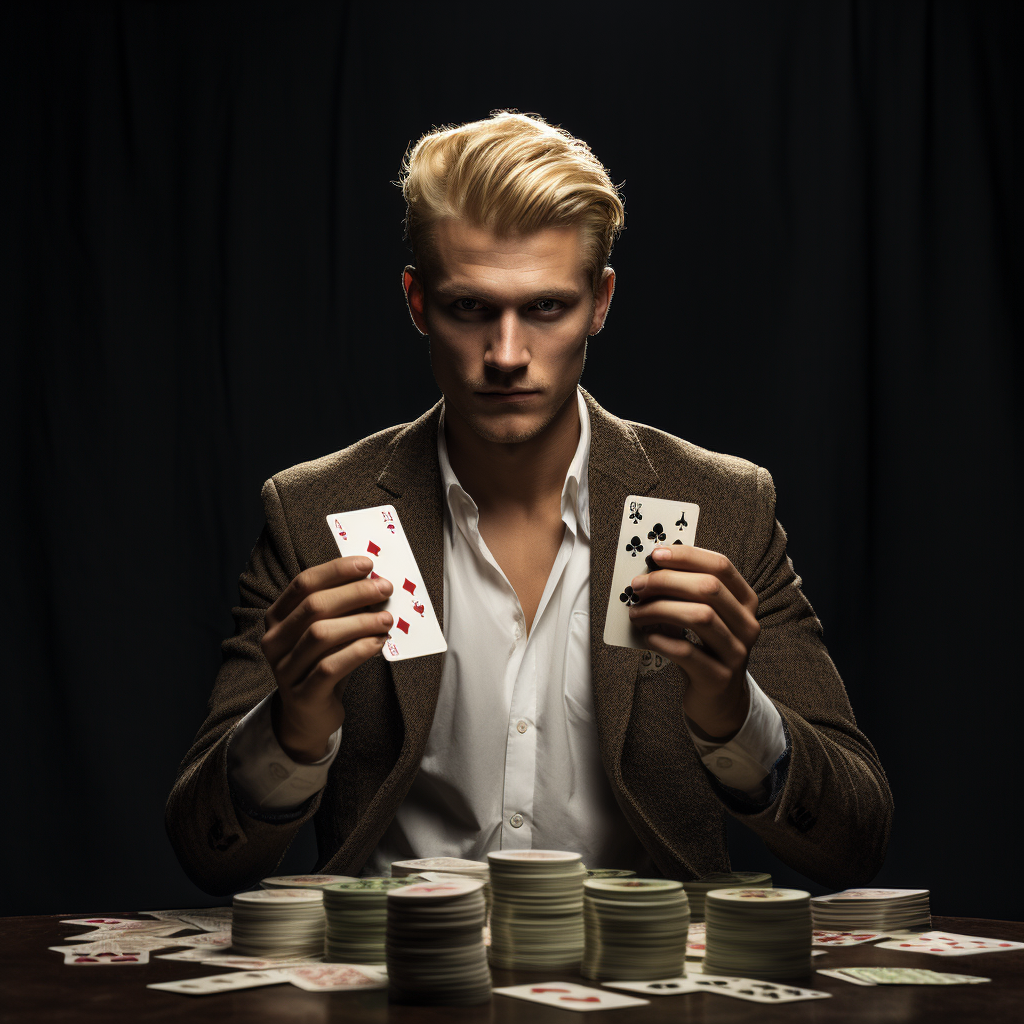 Blond man engaged in three card monte