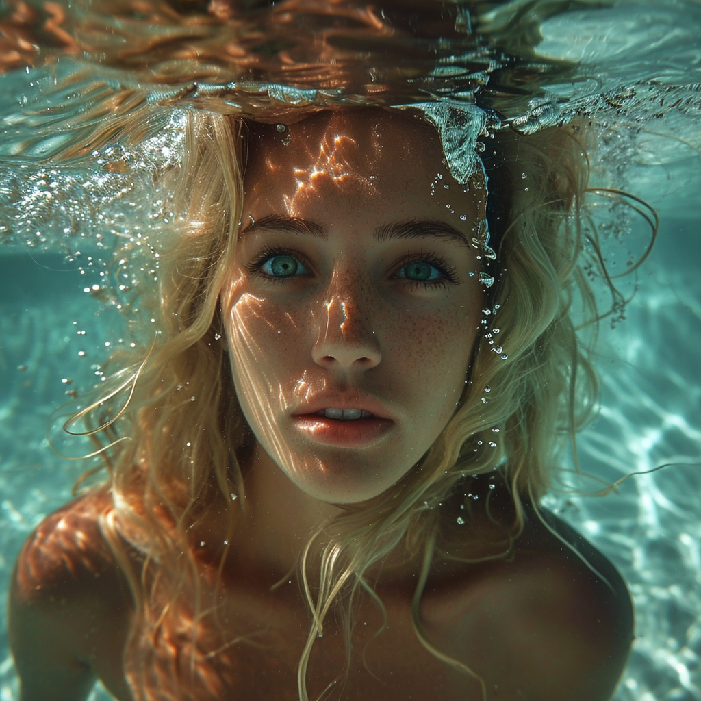 Blonde woman swimming in pool