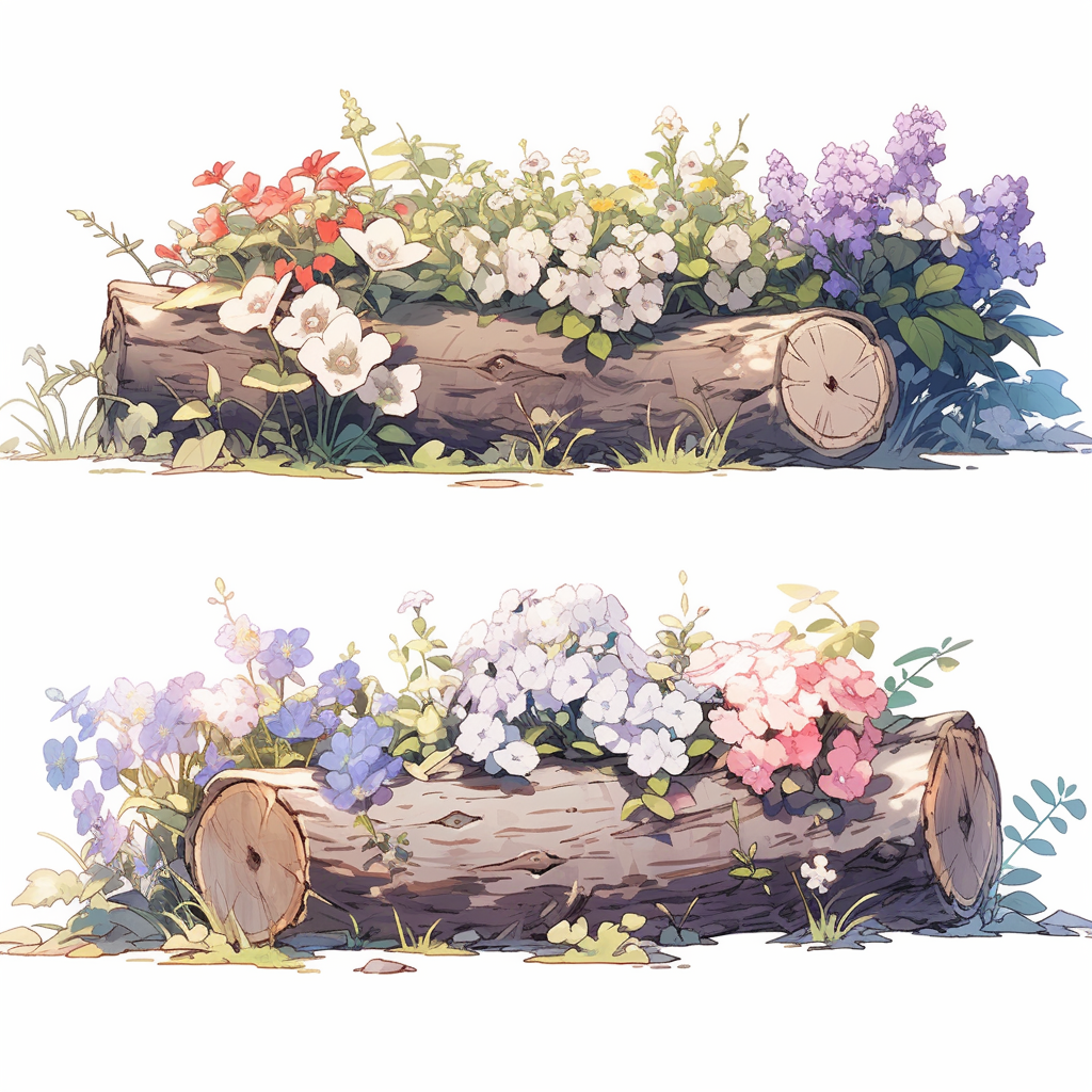 Detailed watercolour blooming stump illustration