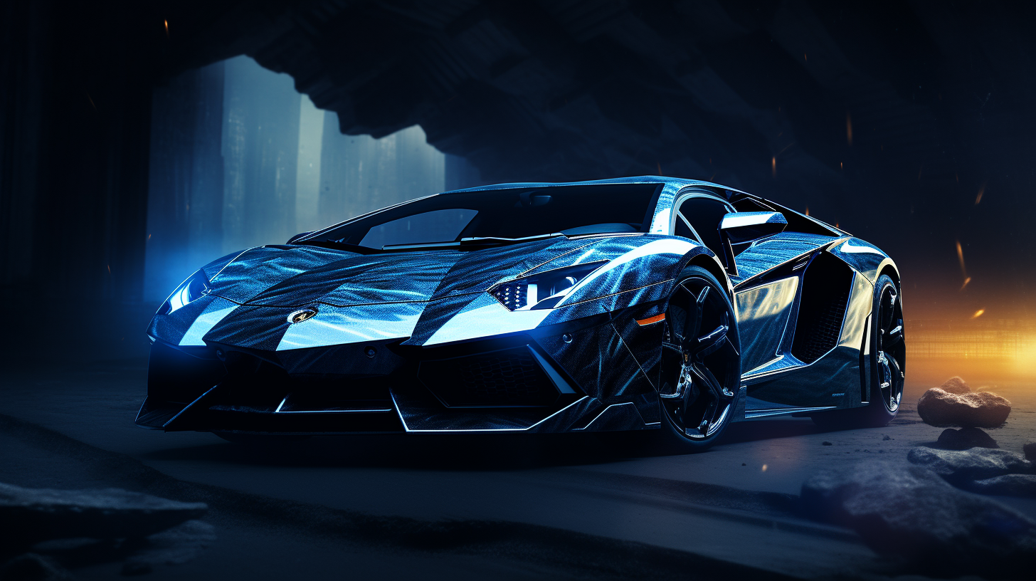 Blue aventador on dark background