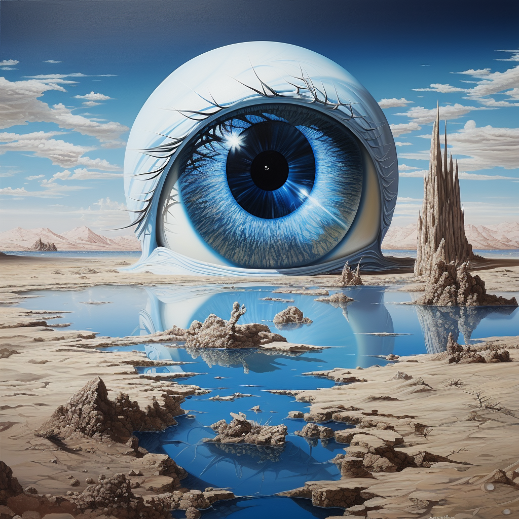 Abstract blue eye in surreal desert