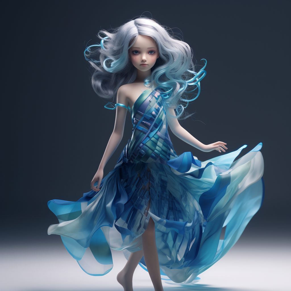 Translucent girl with blue hair in the wind