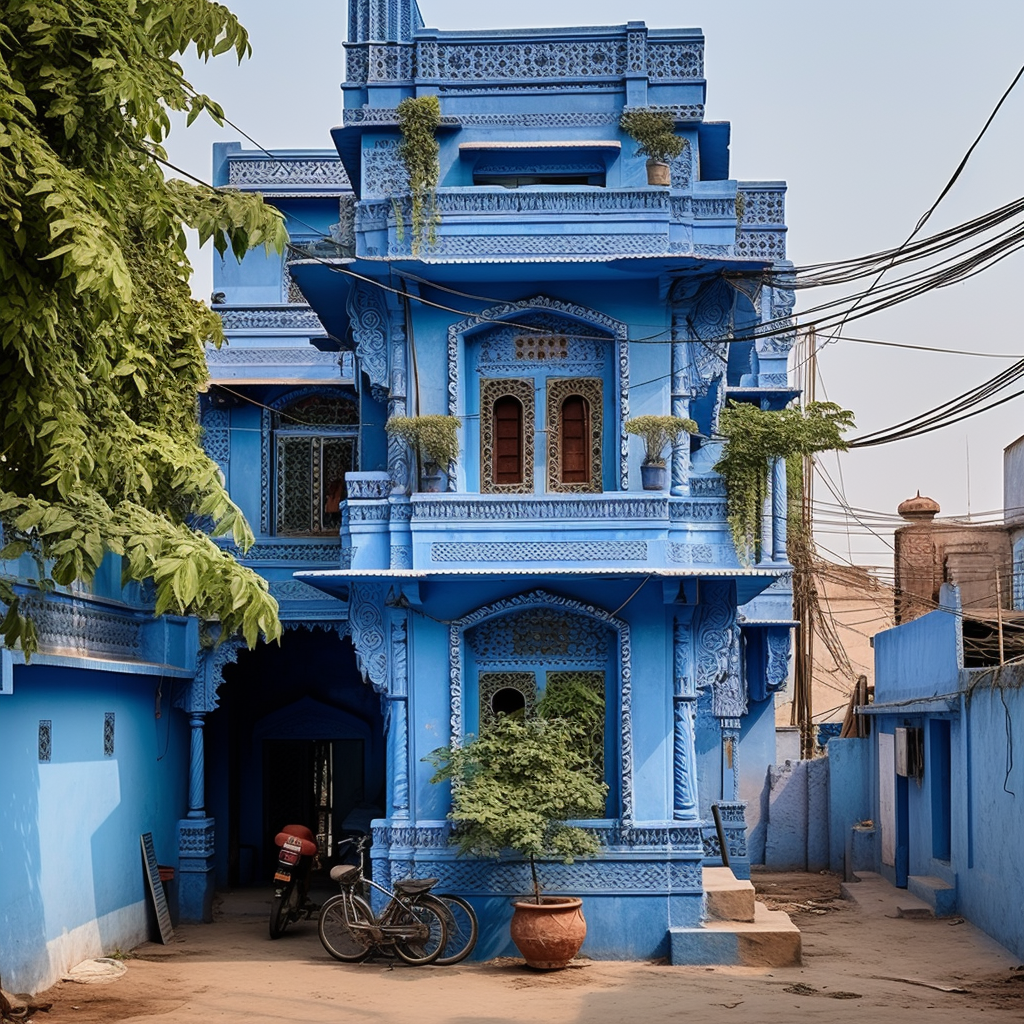 Beautifully Detailed Blue Indian Architecture Home Wall