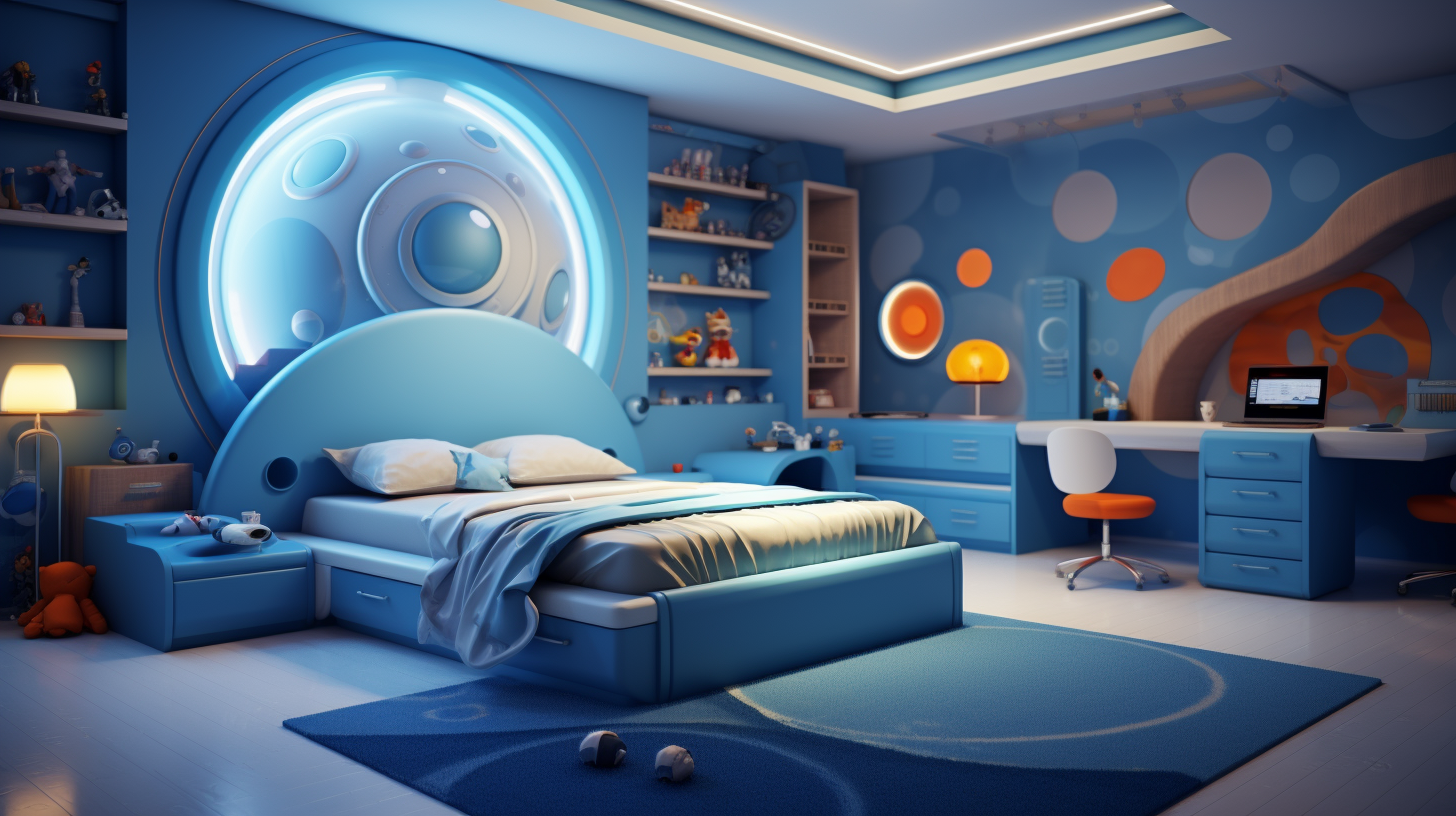 Blue modern bedroom furniture in 3D