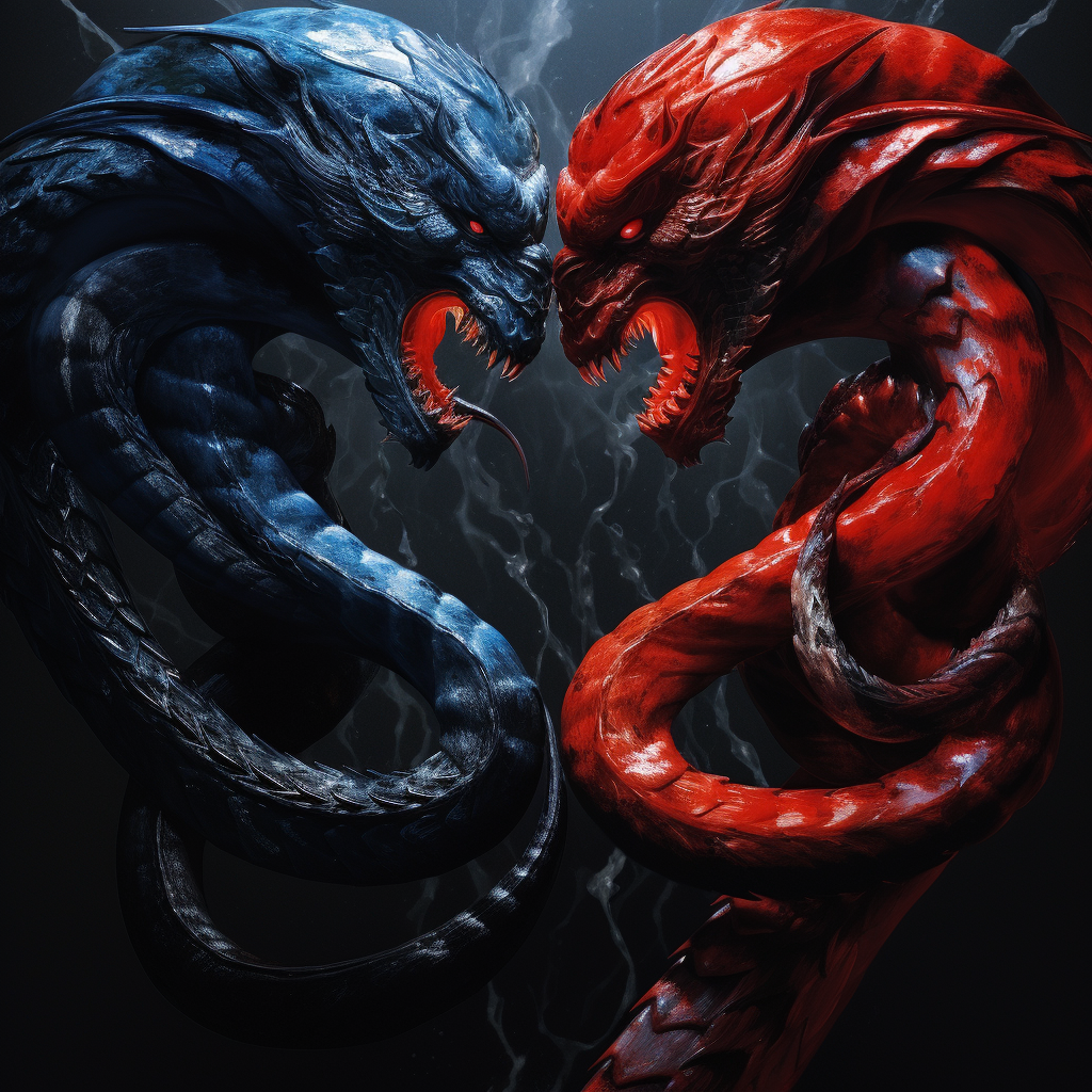 Deadly Showdown: Blue Snake vs Red and Black Devil