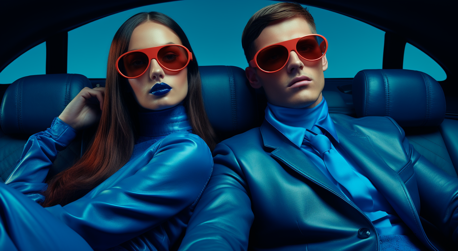 Couple sitting in blue sports car