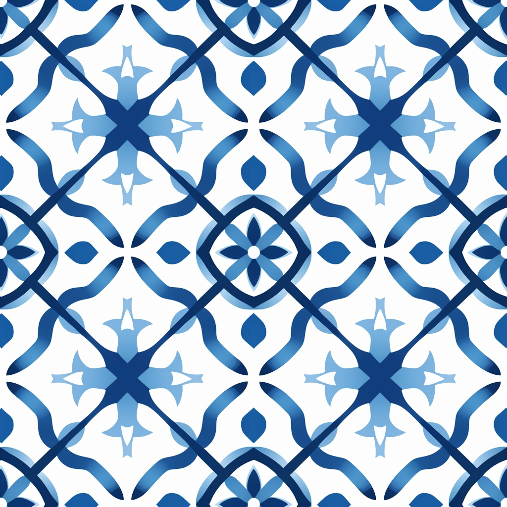 Blue and white Arabic minimalistic pattern