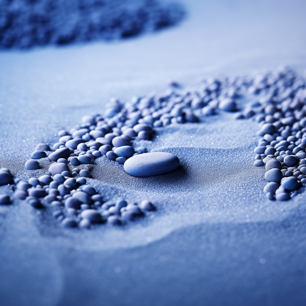 Simplistic blue zen garden sand closeup