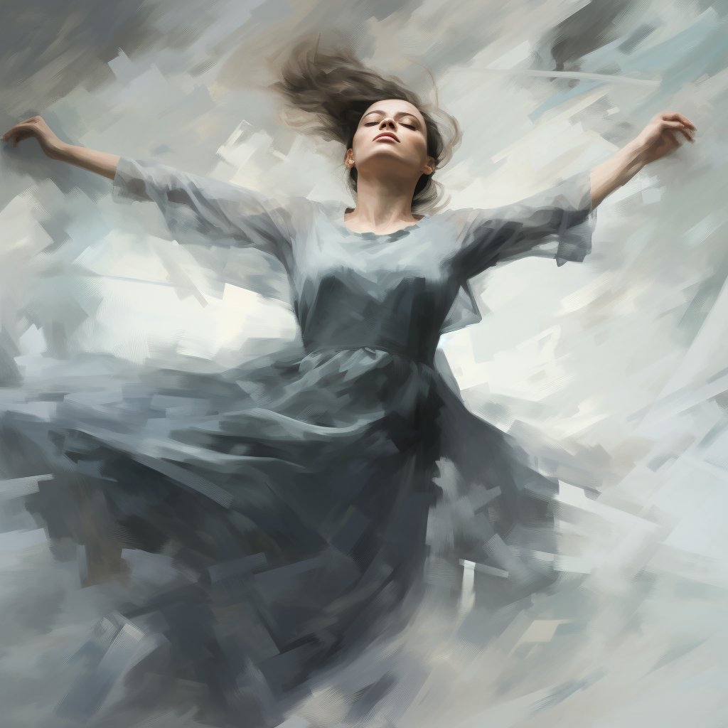 Blurred painting of a woman falling