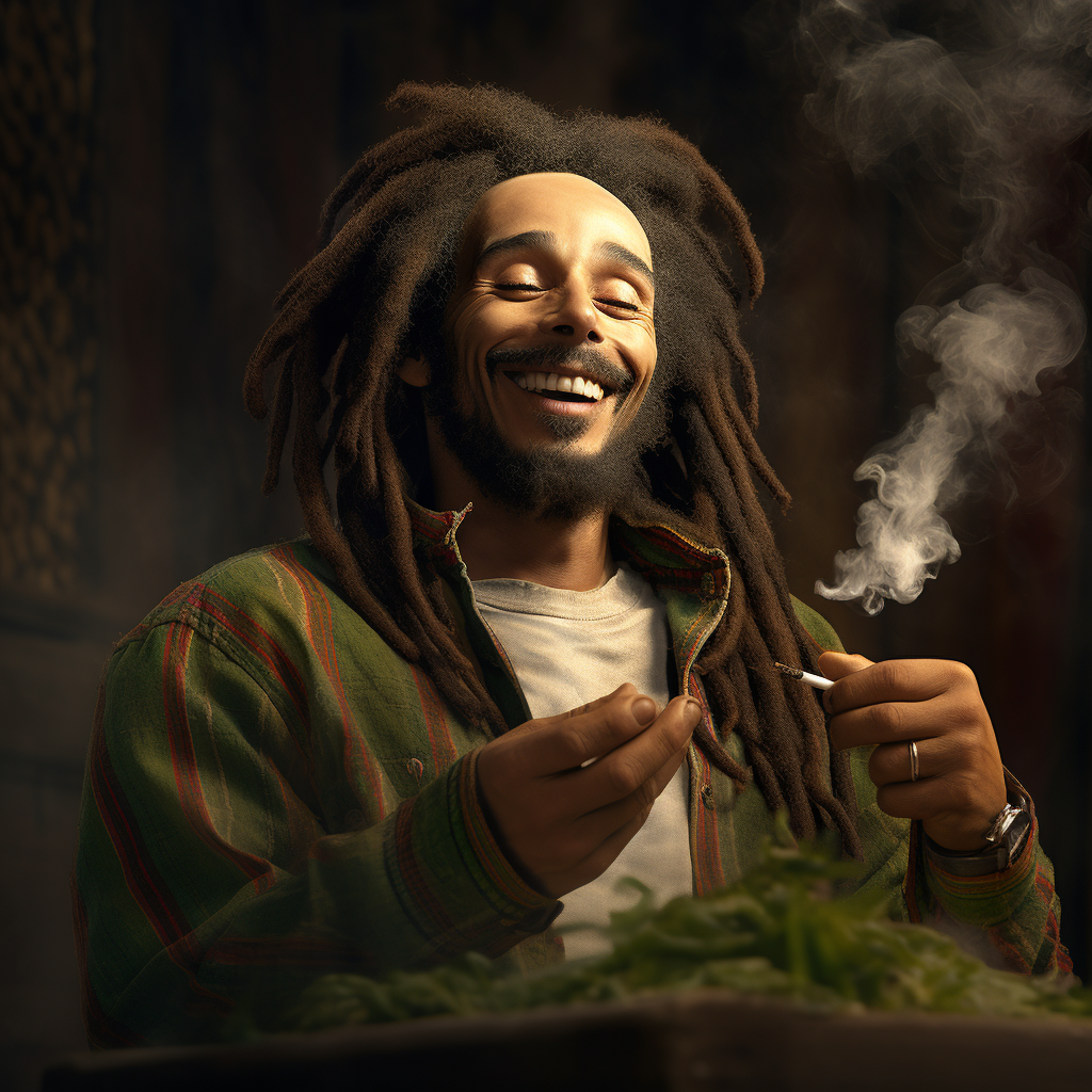 Bob Marley pixar character smoking joint