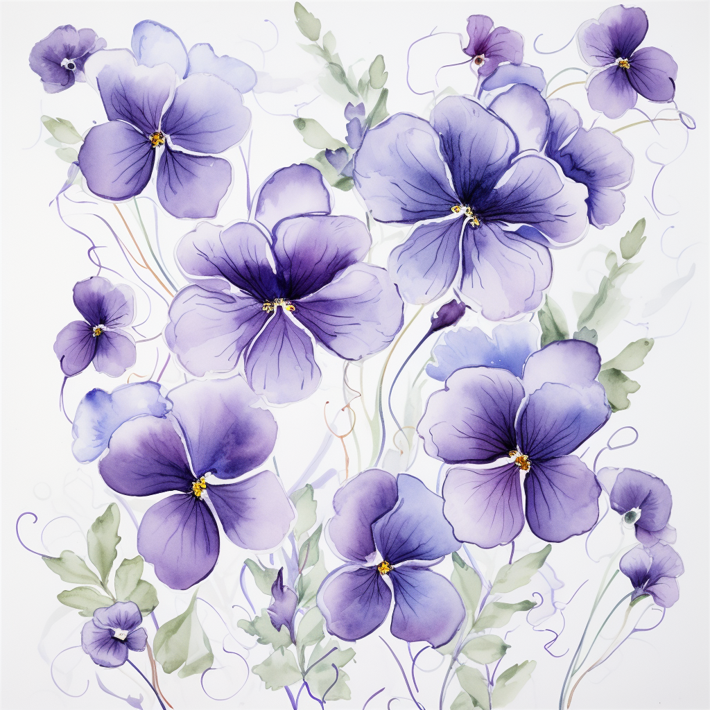 Small Boho Violets on White Background