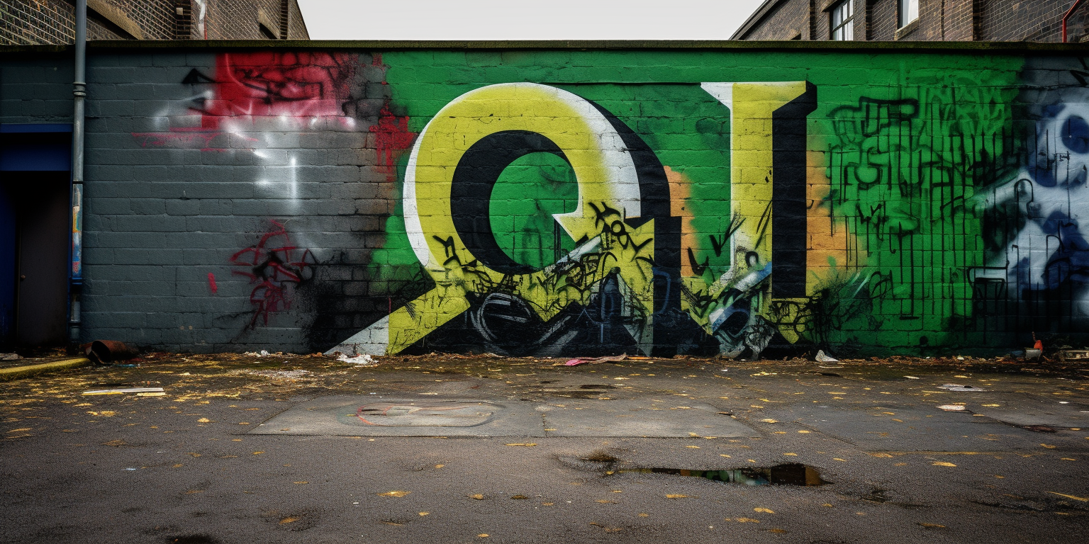 Eye-catching wall art displays a vibrant  Q