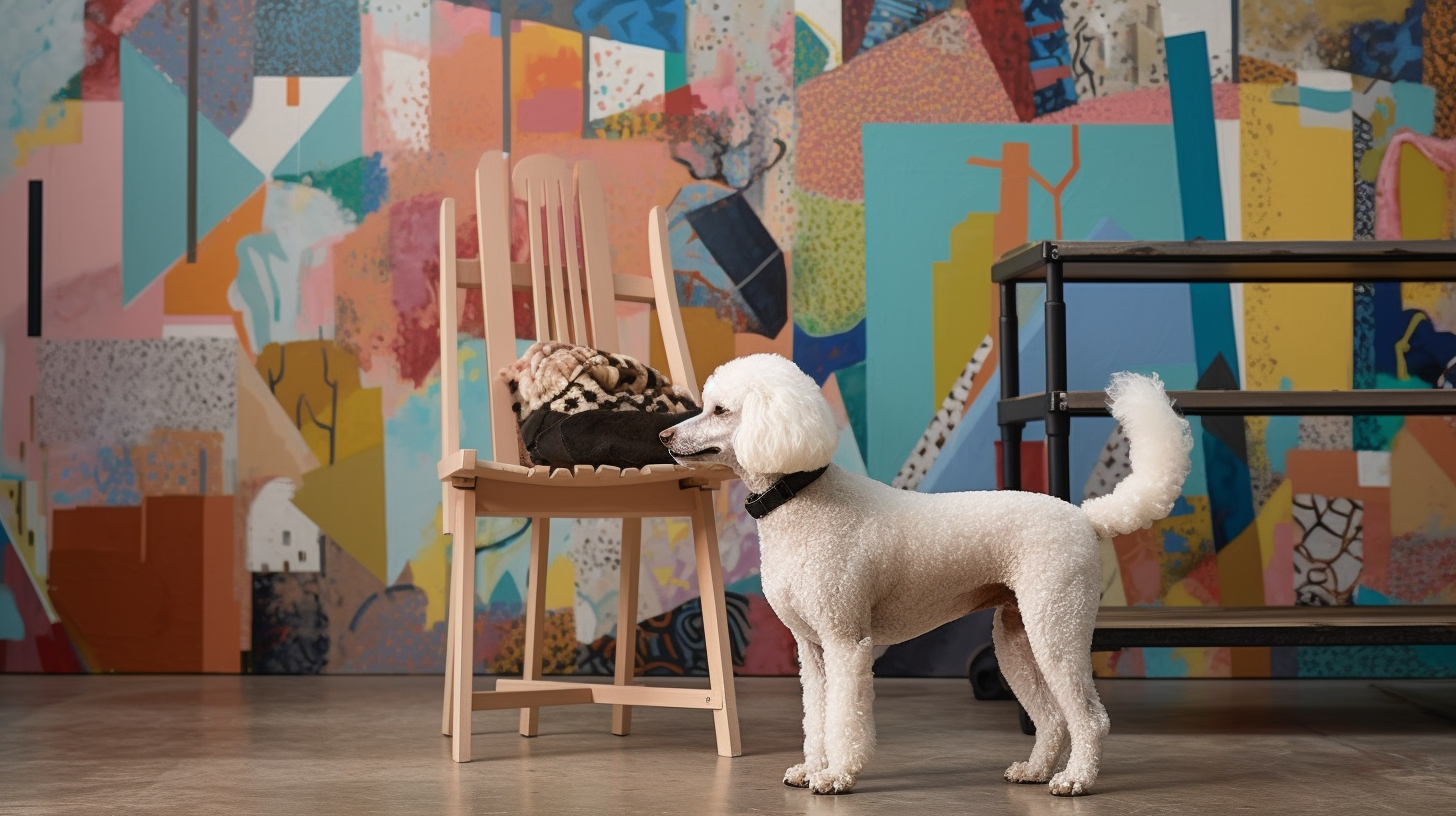 White Poodle in Bondi-Themed Contemporary Background