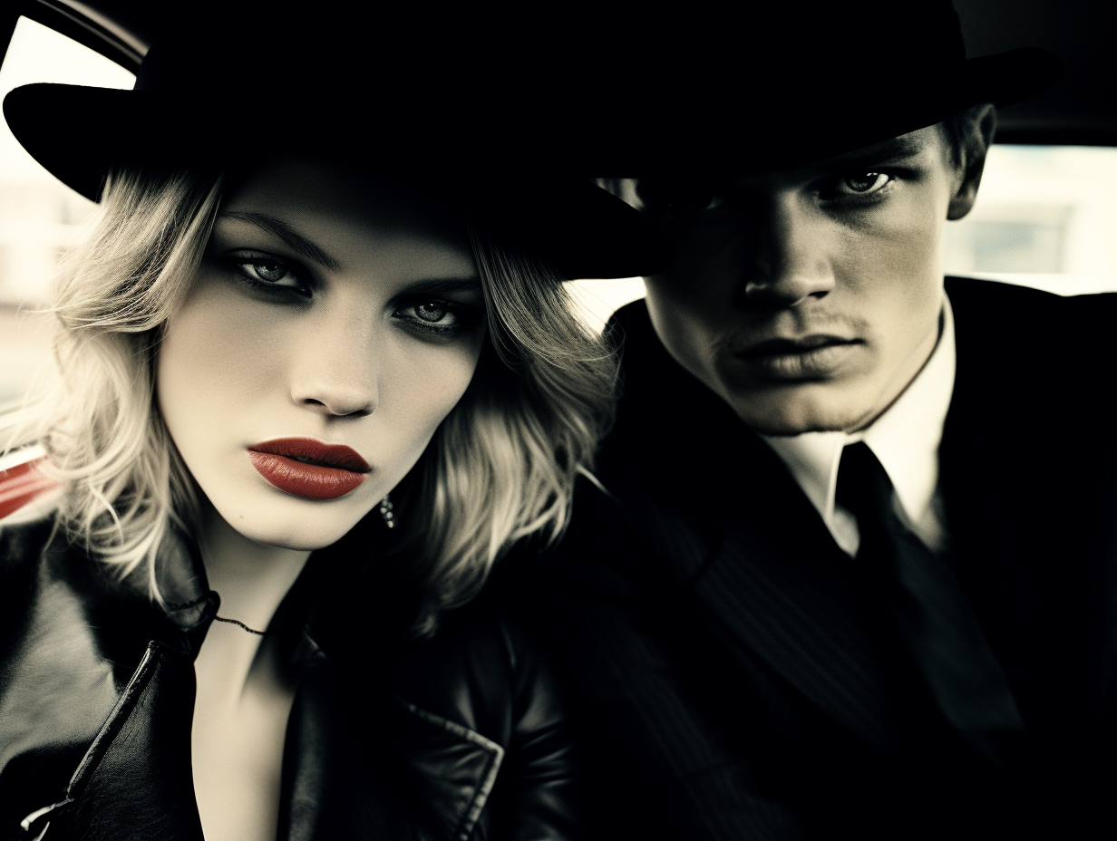 Bonnie and Clyde driving a car