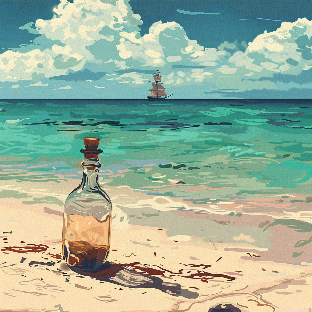 Pirate bottle on sandy beach