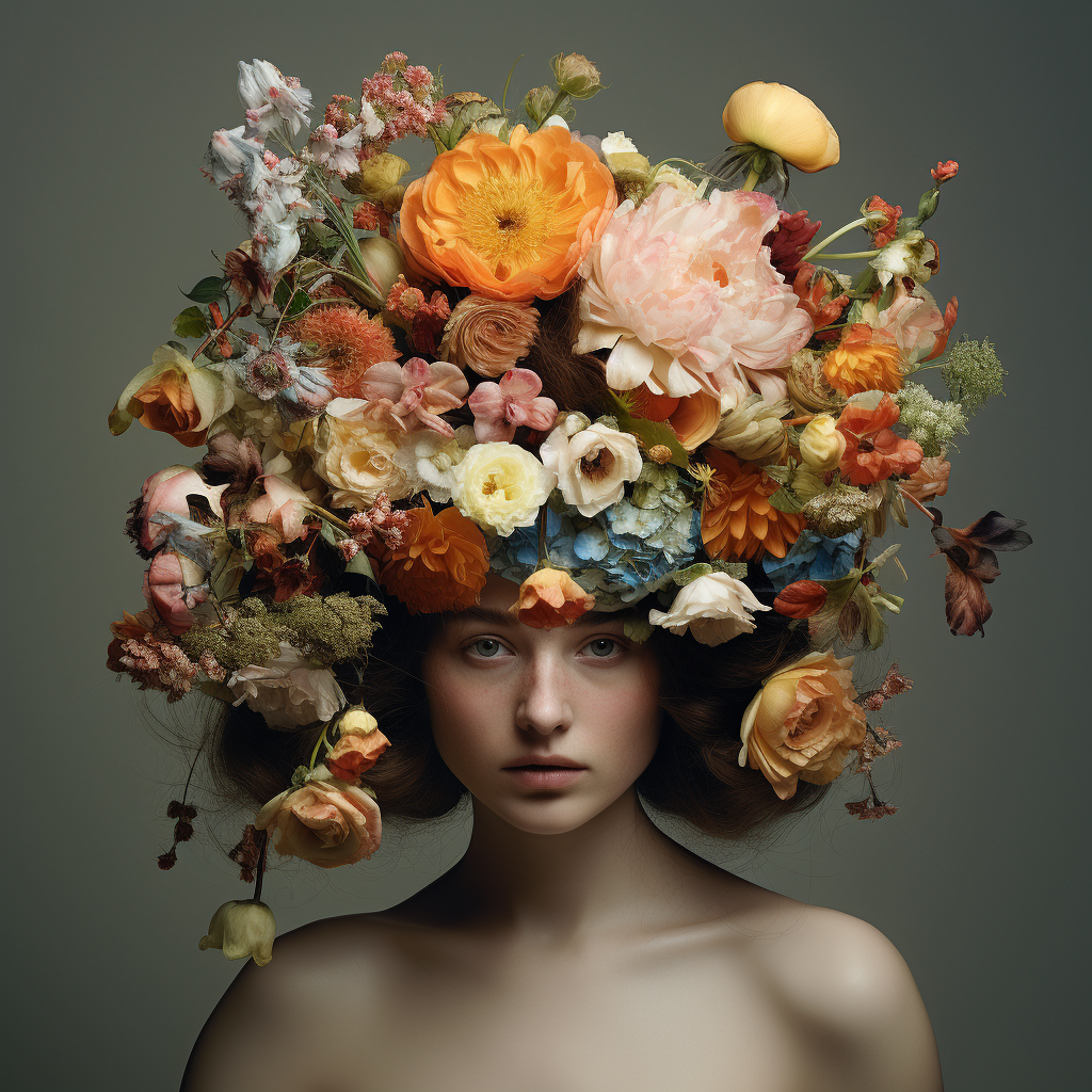 Blooming bouquet transforming into a woman's face