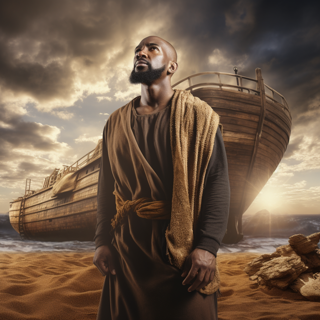 African American man standing beside Noahs Ark (ALT Text for Image)